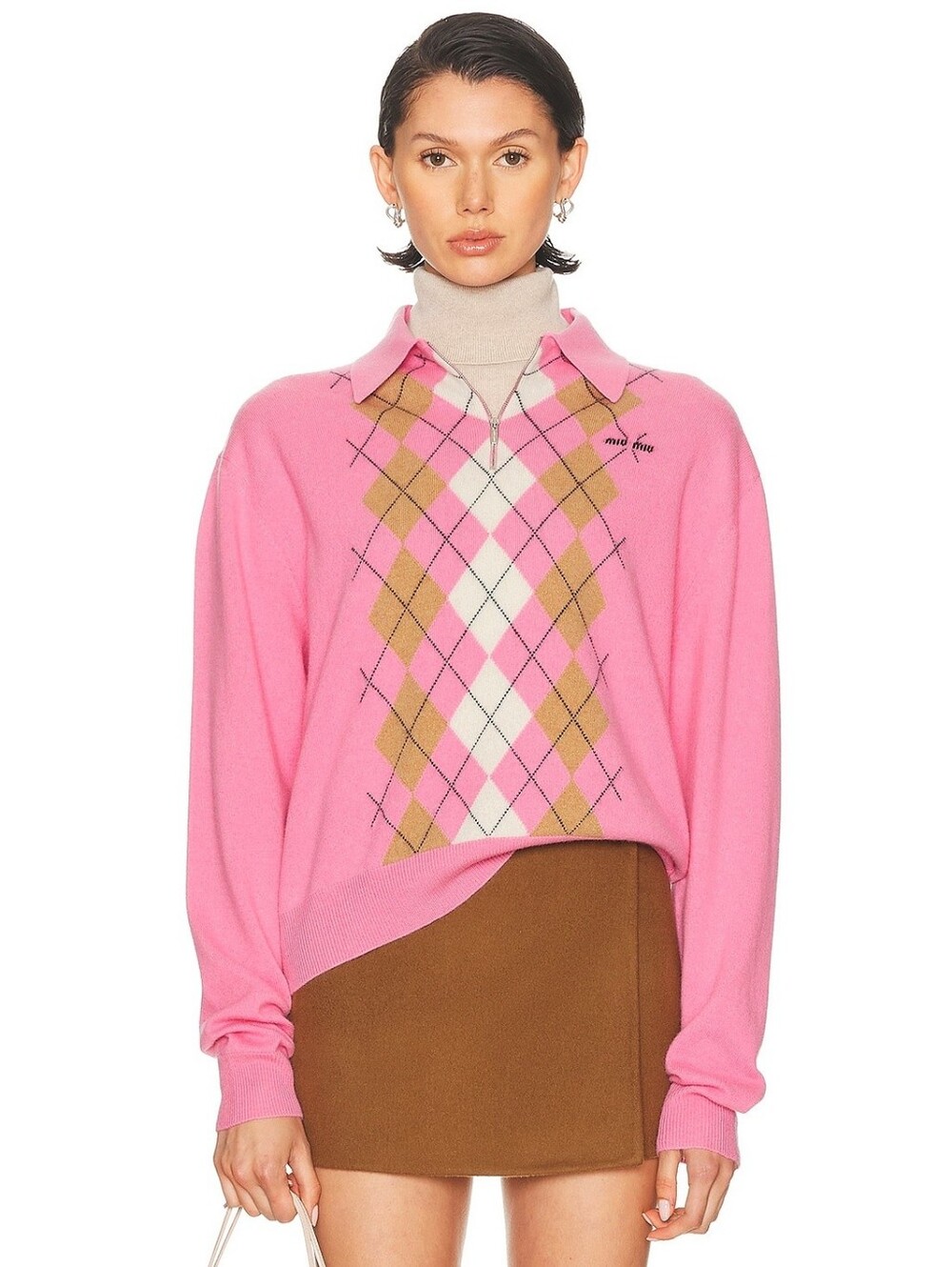 Miu Miu Preppy Argyle Cashmere Polo Sweater